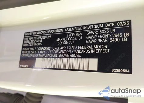 2025 Volvo Xc40 B5 Core Bright Theme z USA, uszkodzony, nr VIN YV4L12UJ2S2591025